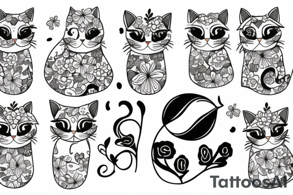 cat with flowers tattoo idea