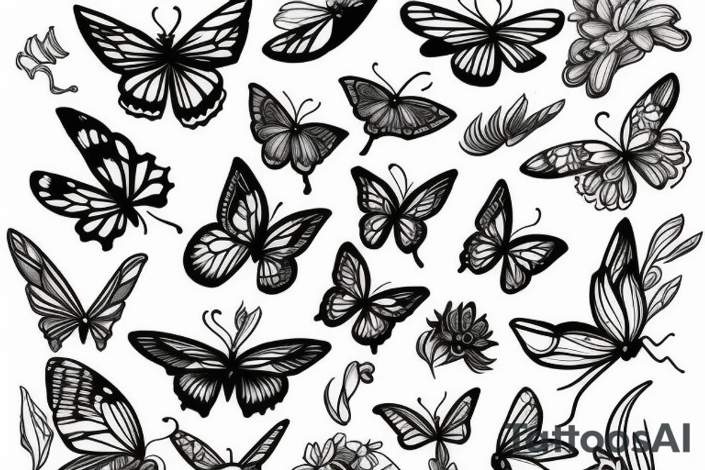 flowers with a butterfly and dragon fly tattoo idea