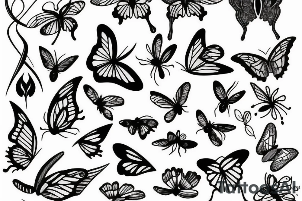 flowers with a butterfly and dragon fly tattoo idea