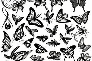 flowers with a butterfly and dragon fly tattoo idea