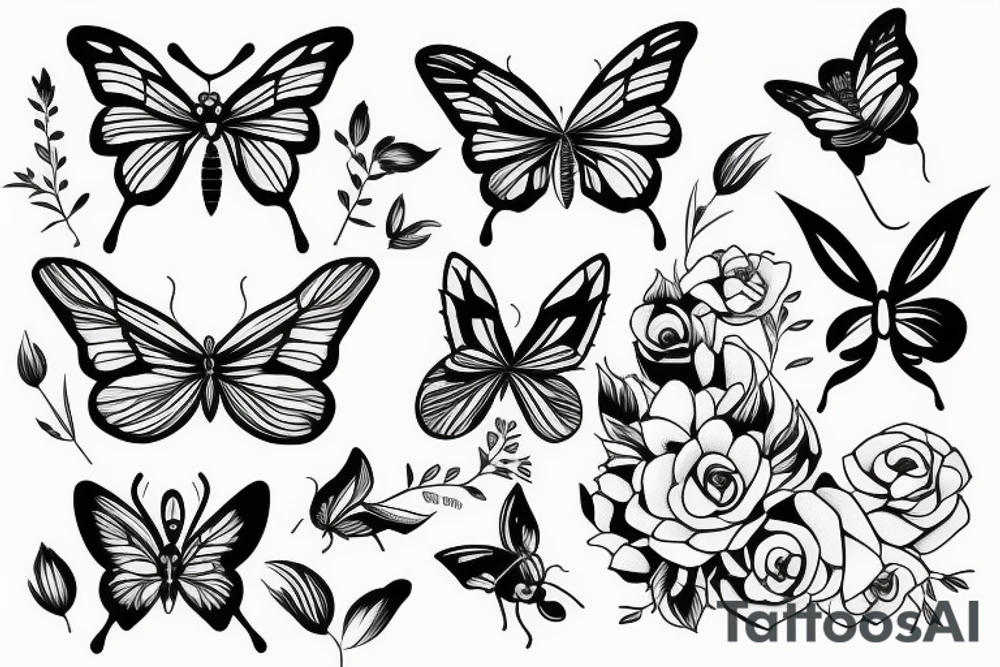 flowers with a butterfly and dragon fly tattoo idea