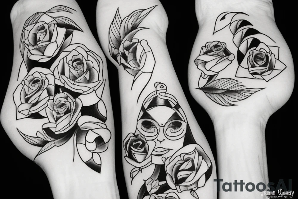 Family of three, sunset, holding hands tattoo idea