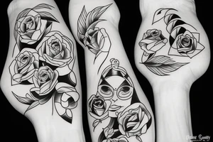 Family of three, sunset, holding hands tattoo idea
