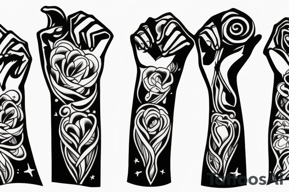 Family of three sunset holding hands tattoo idea