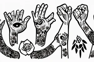 Family of three sunset holding hands tattoo idea