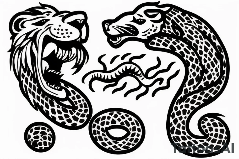 Lion with a snake in its mouth tattoo idea