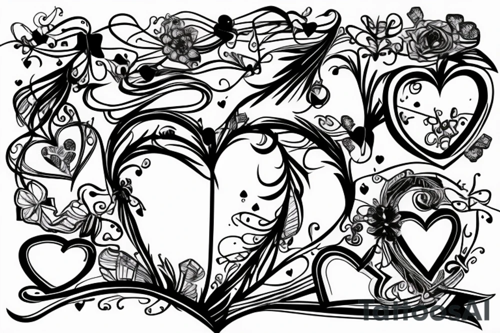 heart with ribbon that has the name jena and barbbed wire tattoo idea