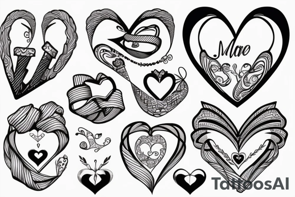 heart with ribbon that has the name jena and barbbed wire tattoo idea