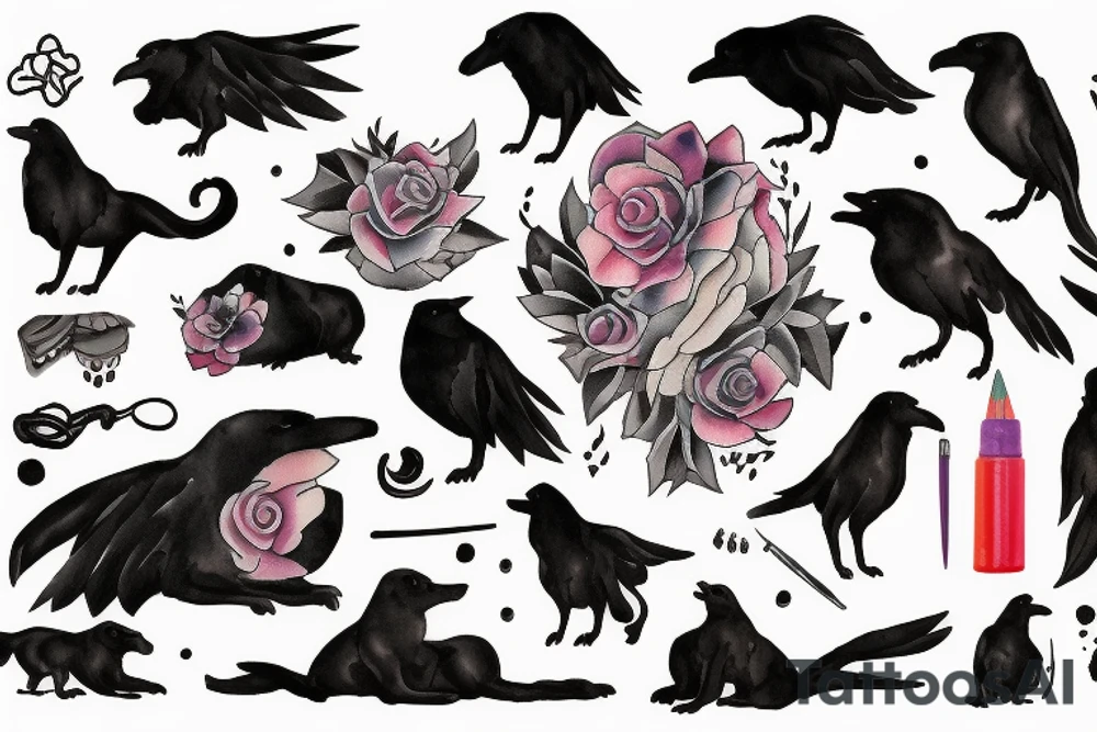 black dog with raven tattoo idea