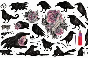 black dog with raven tattoo idea