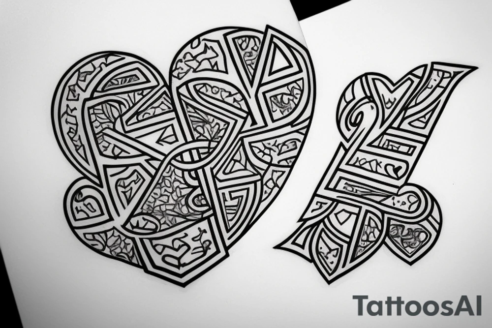 upside down heart + letter A tattoo idea