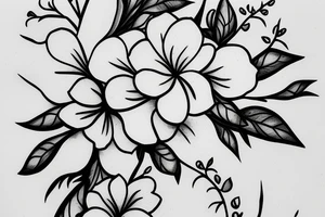 Realistic Arabian jasmine flower with uneven petals and  few leaves tattoo idea