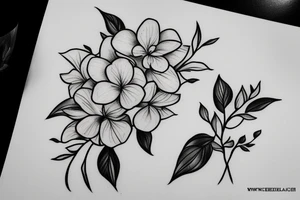 Realistic Arabian jasmine flower with uneven petals and  few leaves tattoo idea