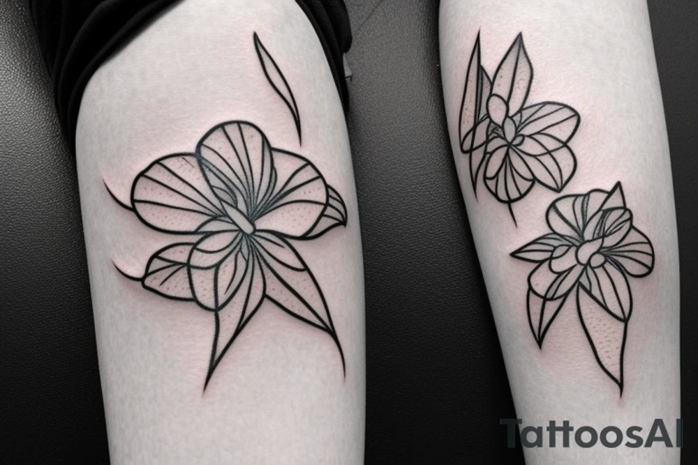 Realistic Arabian jasmine flower with uneven petals and  few leaves tattoo idea