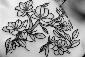 Realistic Arabian jasmine flower with uneven petals and  few leaves tattoo idea