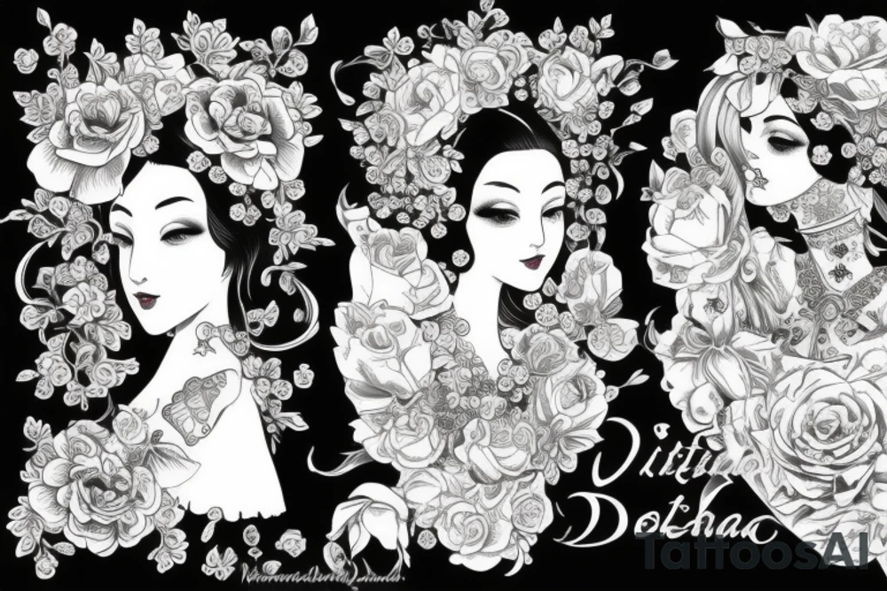 Two daughters named Viktoria and Kalina, victorian style tattoo idea