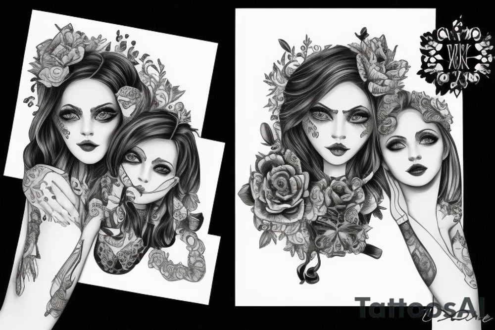 Two daughters named Viktoria and Kalina, sleeve, royalty tattoo idea