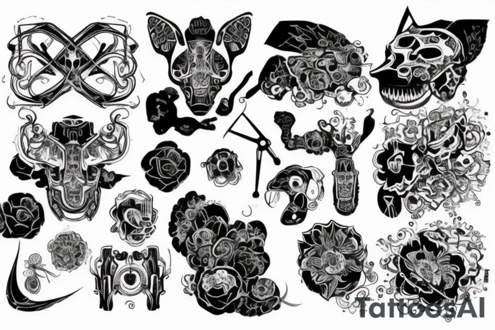 Девушка, череп, автомат калашникова tattoo idea