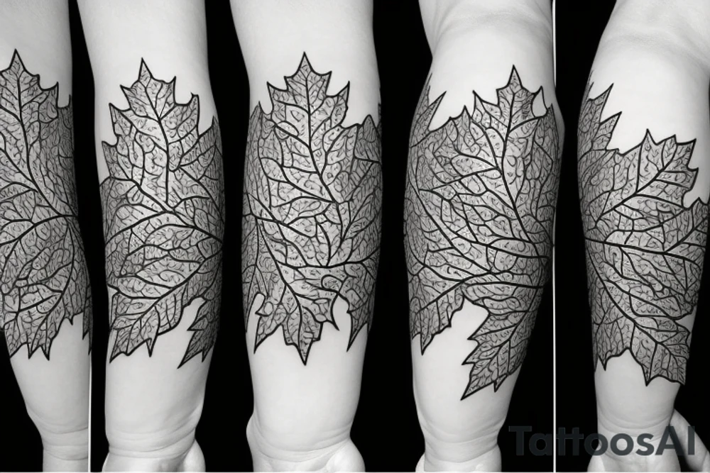 Maple leaf in the form of a peace symbol covered in vines of Ivy. tattoo idea