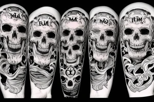 A scythe with a skull on top has the inscription tempus fugut, memento mori tattoo idea