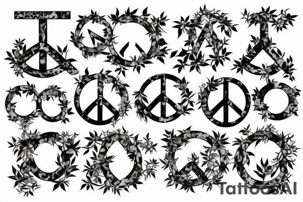 peace symbol covered in vines of Ivy. tattoo idea