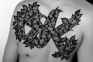 peace symbol covered in vines of Ivy. tattoo idea