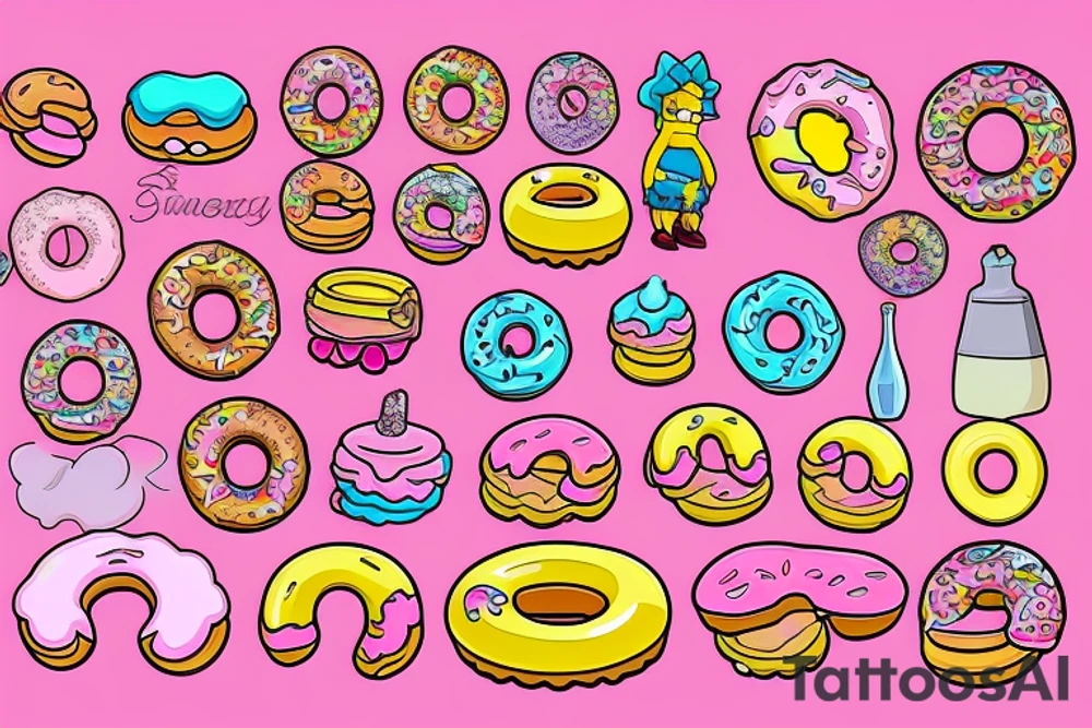 Donut in Simpsons style with pink frosting tattoo idea