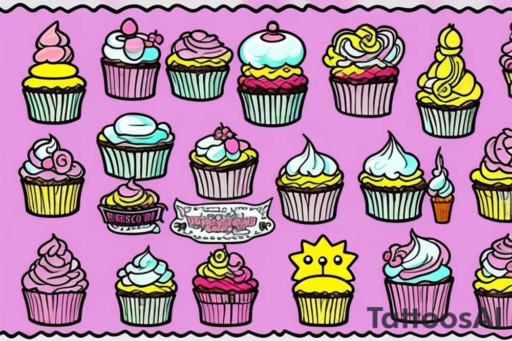 Cupcake in Simpsons style with pink frosting tattoo idea