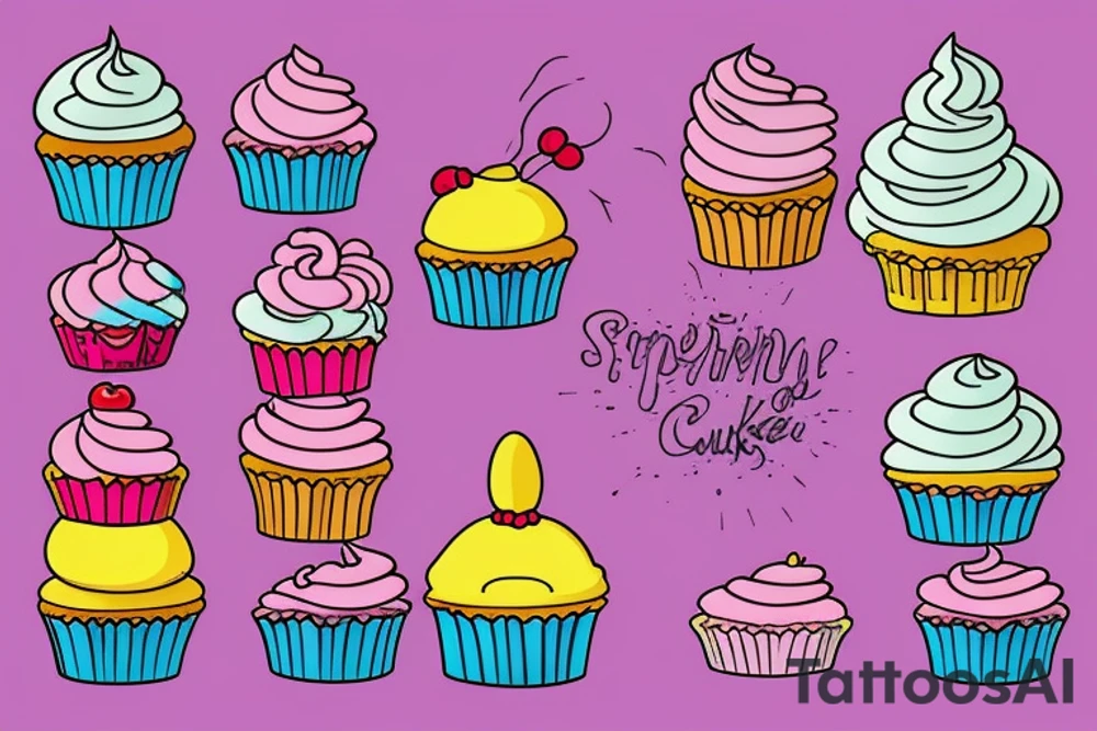 Cupcake in Simpsons style with pink frosting tattoo idea