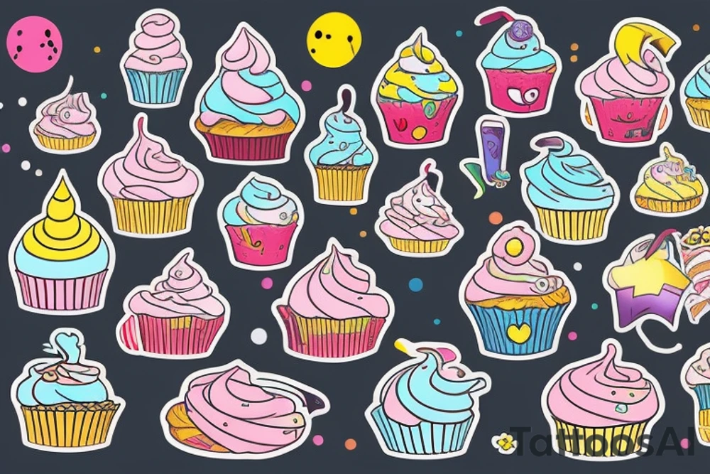 Cupcake in old school with colorful
 frosting tattoo idea