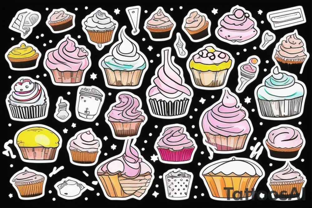 Cupcake in old school with colorful
 frosting tattoo idea