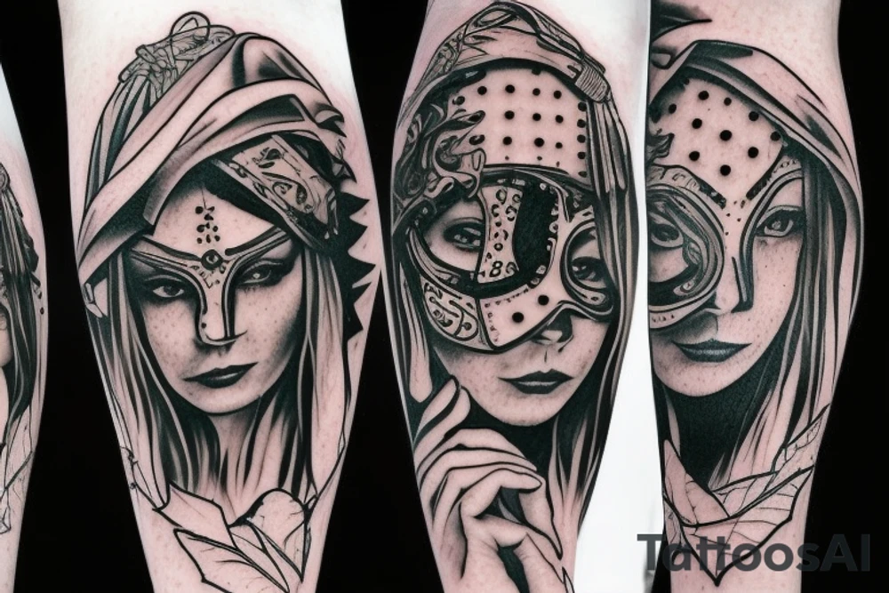 american traditional gypsy girl
with mf doom mask tattoo idea