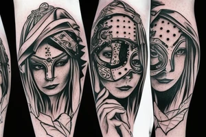 american traditional gypsy girl
 with mf doom mask tattoo idea
