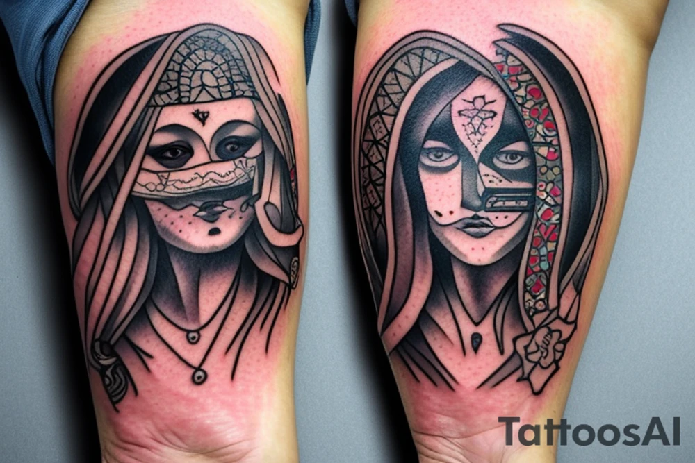 american traditional gypsy girl
with mf doom mask tattoo idea