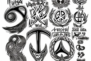 Nurse runes in a line with meanings of war, goddess and focused tattoo idea
