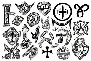 Nurse runes in a line with meanings of war, goddess and focused tattoo idea