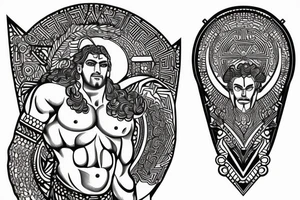 Greek hercules full body with a geometric background tattoo idea