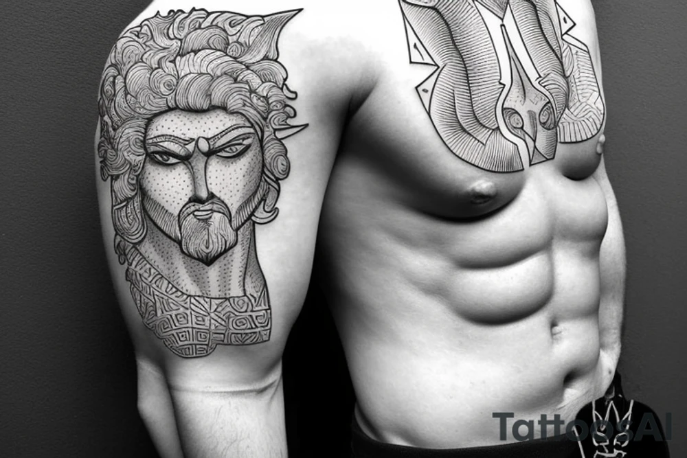 Greek hercules full body with a geometric background tattoo idea