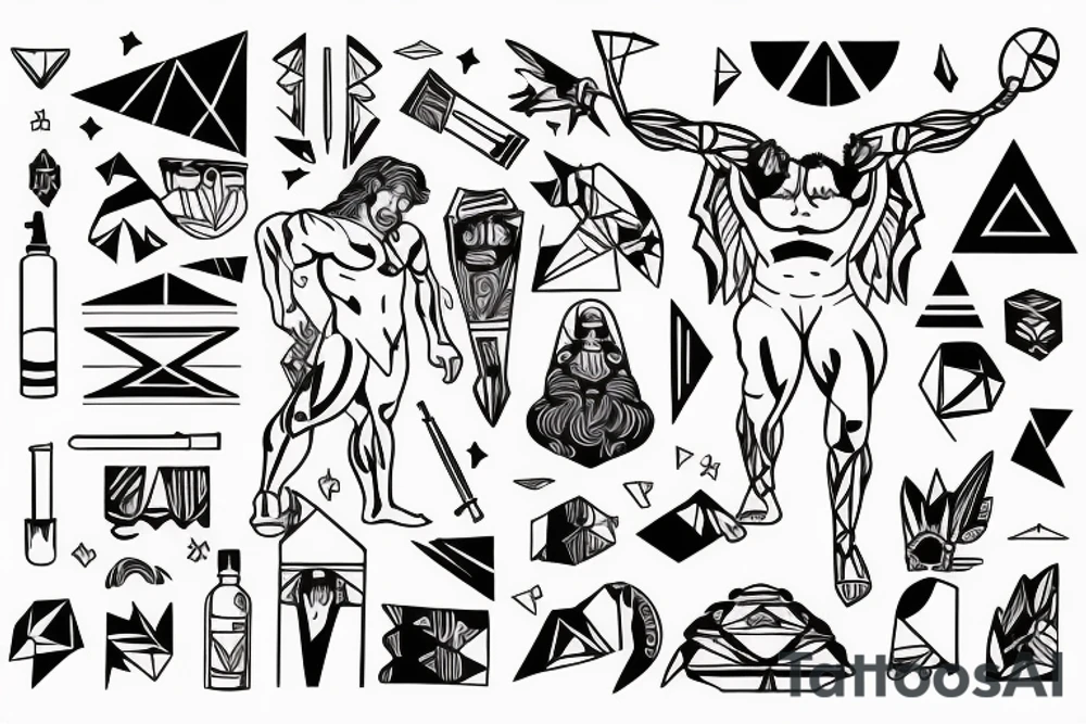 Greek hercules full body with a geometric background tattoo idea