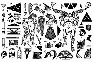 Greek hercules full body with a geometric background tattoo idea