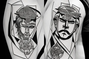 Greek hercules full body with a geometric background tattoo idea