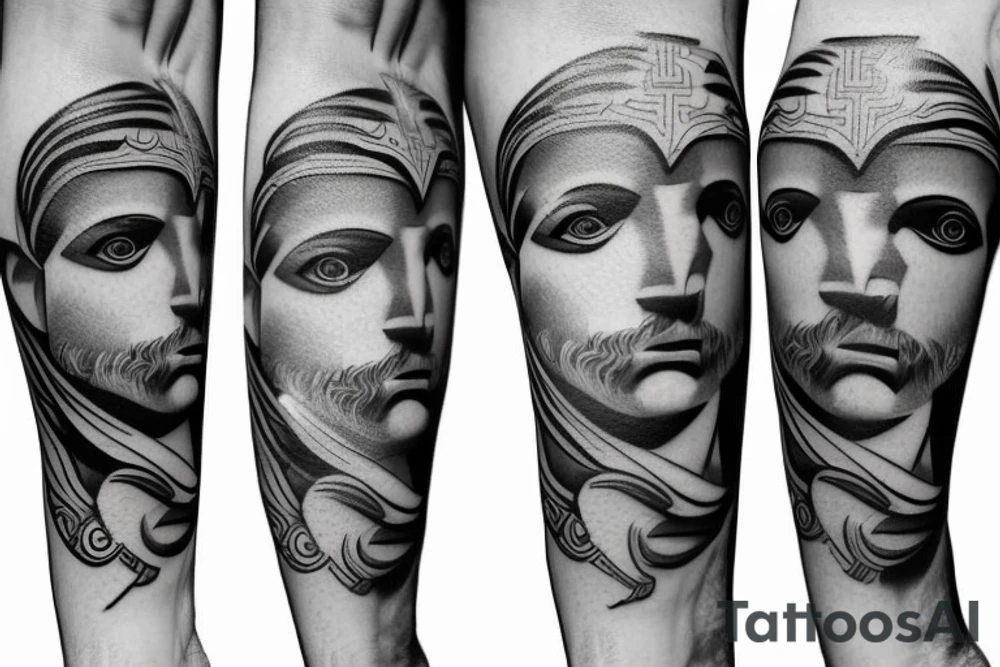 Greek hercules full body with a geometric background tattoo idea