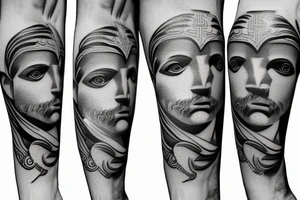 Greek hercules full body with a geometric background tattoo idea