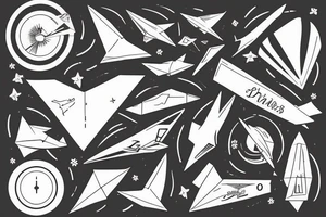 Paper plane flying with a wind trail that spells out JJ tattoo idea