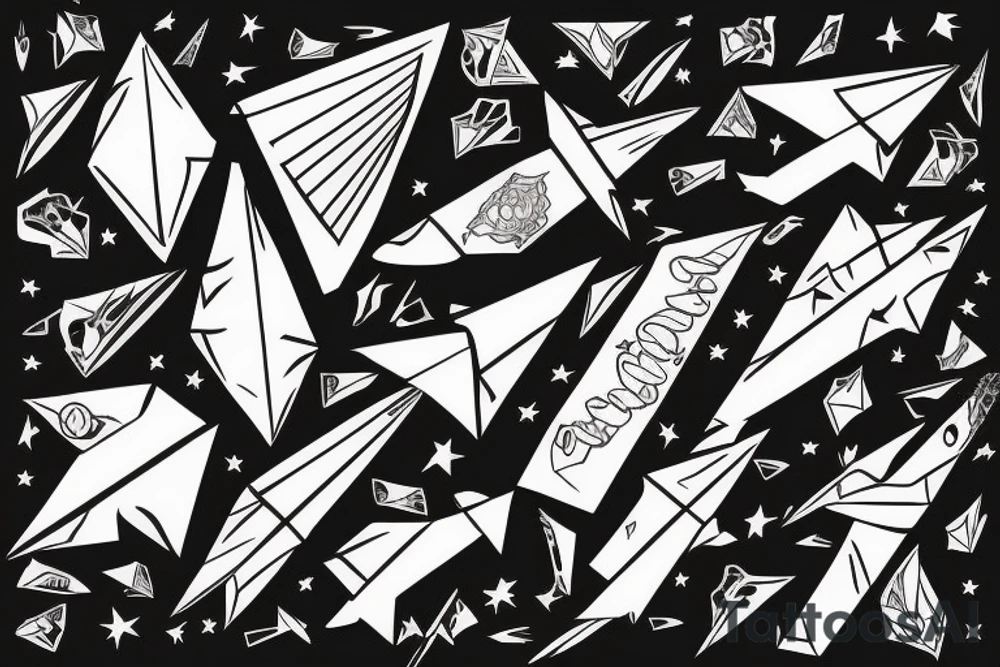 Paper plane flying with a wind trail that spells out JJ tattoo idea