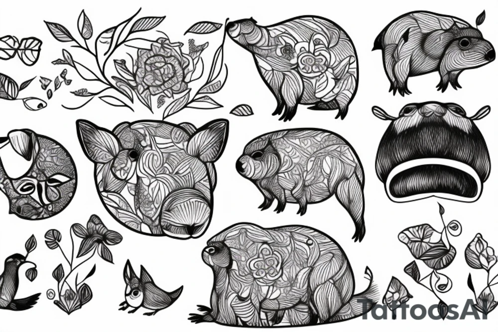 capybara with a bird on its head tattoo idea