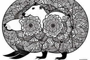 capybara in the water with a bird on its head. The capybara should only have the outline shown tattoo idea