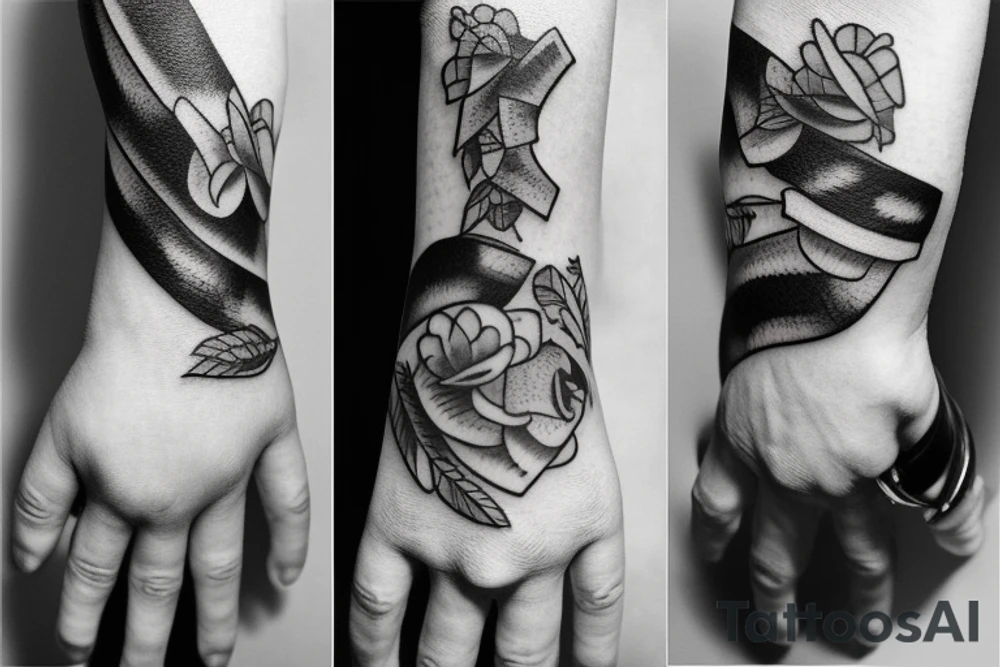 Black with gray snake sniffing hand tattoo idea