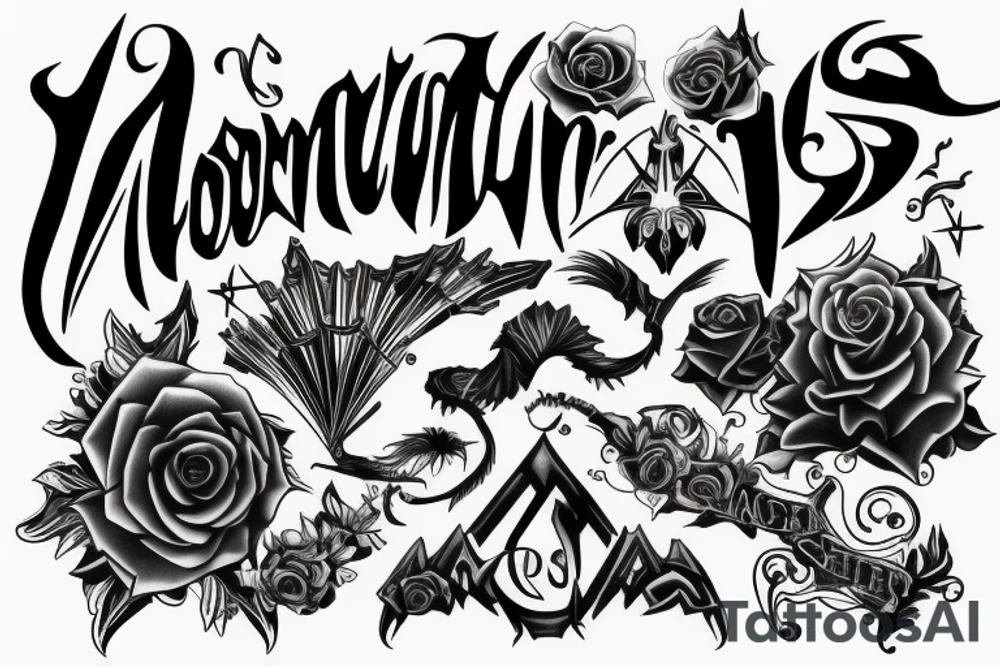 Word "Momentum" in gothic form tattoo idea