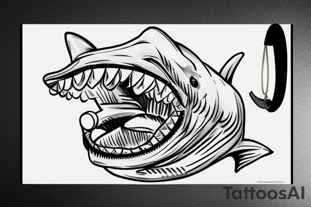 hungry looking shark with top hat and hoop earing tattoo idea